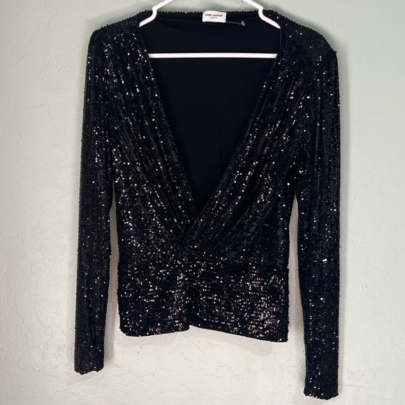 YSL black sequin low cut top - Picture 2 of 4